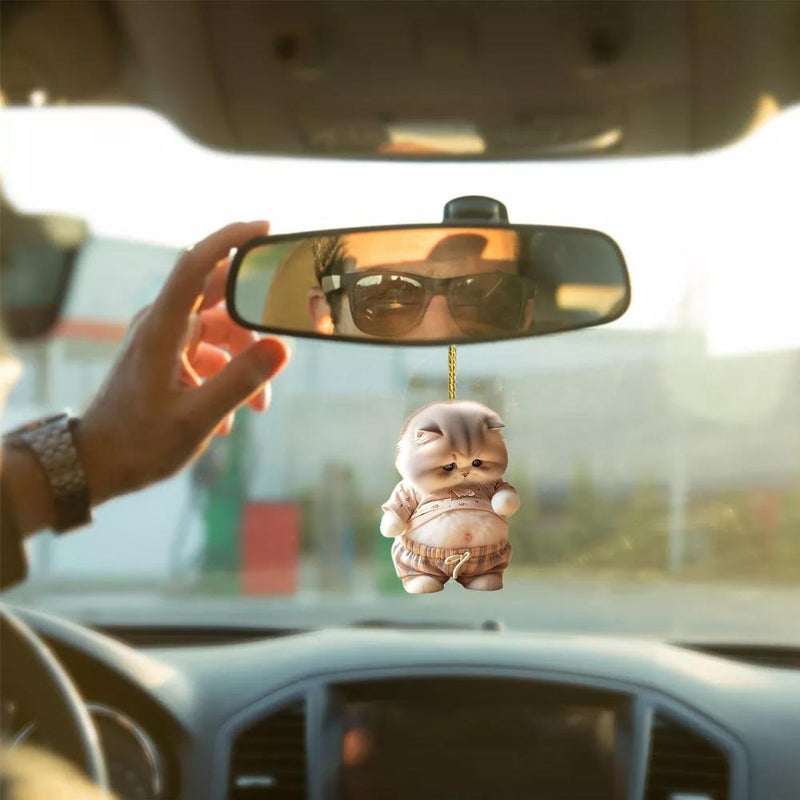 Fat Cat Dog Car Rearview Mirror Decoration Pendant, Funny 2D Flat Acrylic Animal Car Ornament, Cute Big Belly Pet Auto Pendan, Keyring Backpack Decoration for Men Women (B) - Image 3